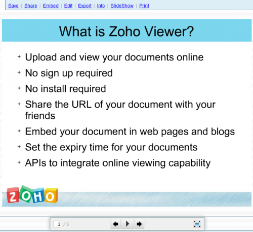 zoho viewer, visualizzare documenti office online, inserire file pdf su siti e blog, aprire file online, applicazione office online gratis