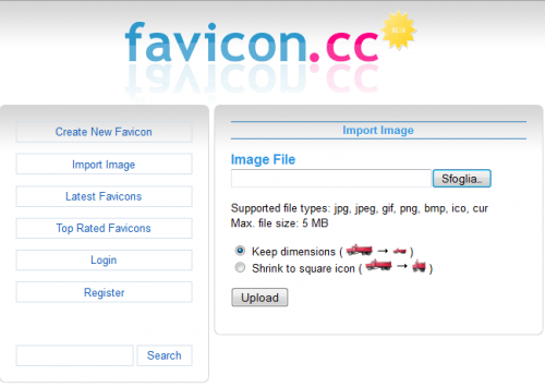 favicon.cc, convertire una foto in favicon, creare favicon per siti e blog gratis online